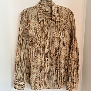 Lucky Brand blouse M white & brown abstract print